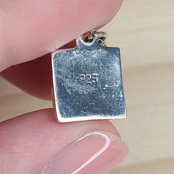 Vintage Sterling Silver Square Turquoise Pendant Necklace Minimalist 19" - Picture 5 of 8